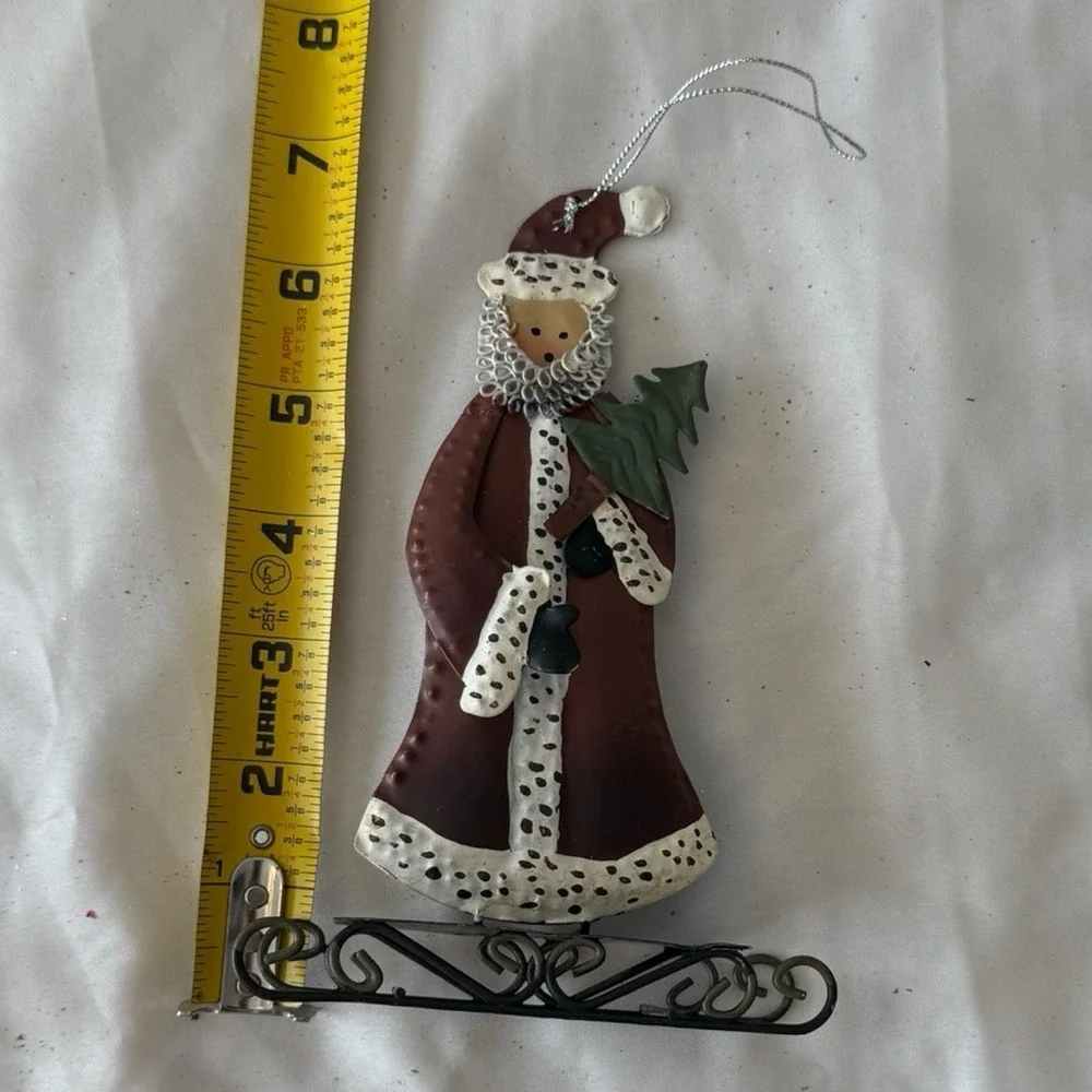 3 Rustic Metal Tin Country Santa Claus Christmas Ornaments 6'-8' EUC